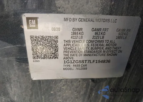 2020 Chevrolet Malibu Fwd Rs из США, поврежденный, VIN 1G1ZG5ST7LF154836